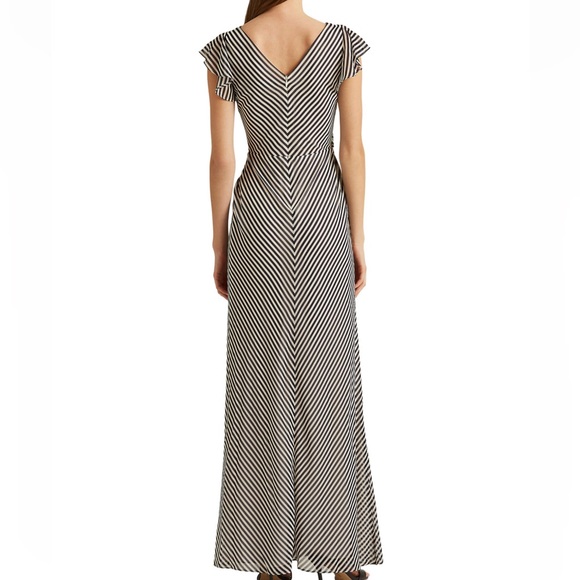 Lauren Ralph Lauren Stripe V-Neck Ruffle trim gown - Picture 2 of 3